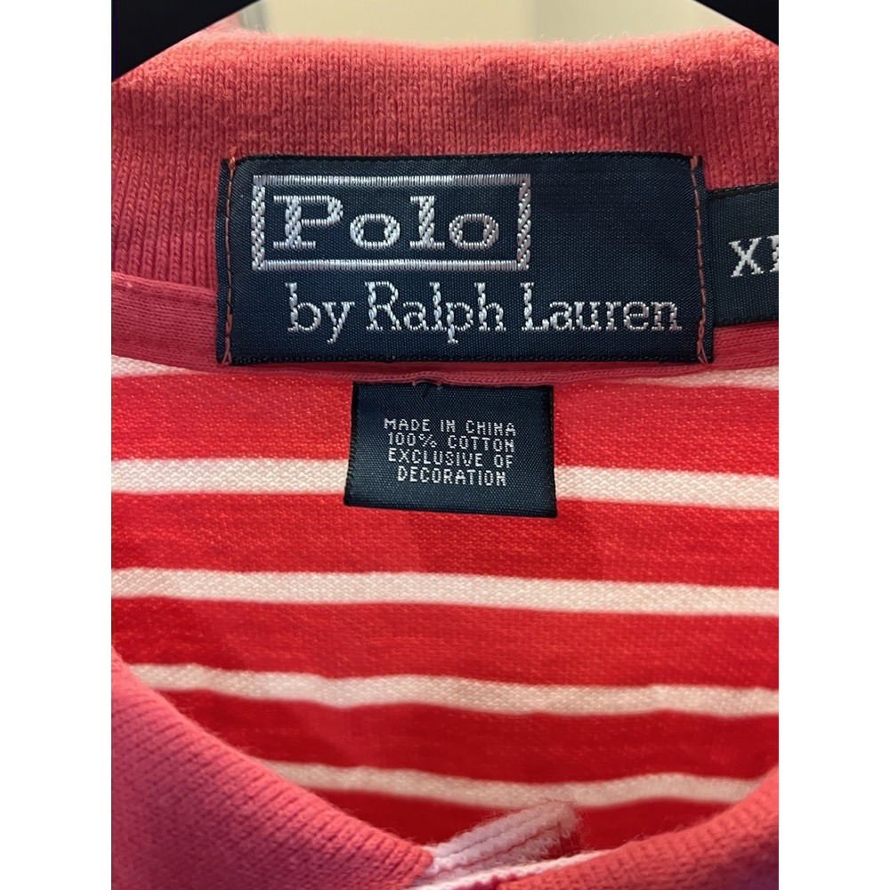 Polo Ralph Lauren Polo Shirt XL Pink White Stripe Pony Cotton Golf - Picture 4 of 8